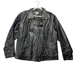 Jaclyn Smith Moto Jacket Faux Leather Black Coat Plus Size Womens 2X Zip Pockets